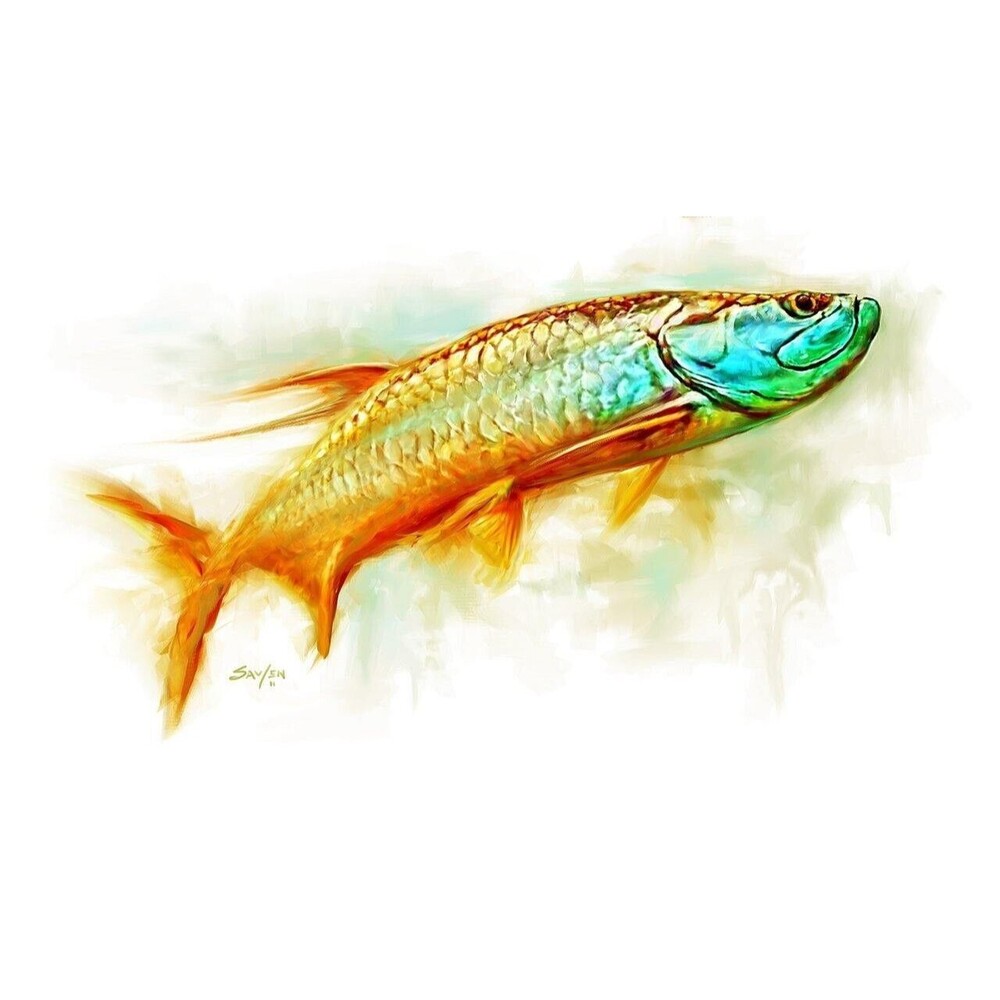 TARPON Savlen COASTAL Contemporary Unique OOAK Hand-Embellished Signed Artwork